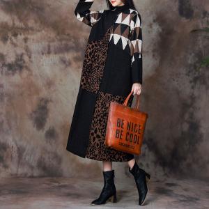 Leopard and Geometric Elegant Coat Mink Cashmere Winter Coat