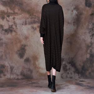 Puff Sleeve Checkered Dress Loose Wool Dress