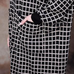 Puff Sleeve Checkered Dress Loose Wool Dress