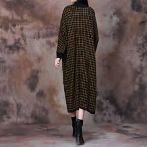 Puff Sleeve Checkered Dress Loose Wool Dress