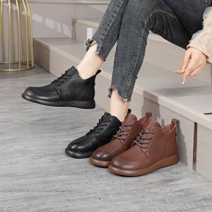 Round Toe Soft Cowhide Martin Boots