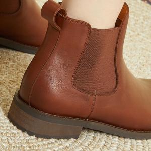 Chunky Low Heels Leather Ankle Chelsea Boots