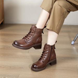 Chunky Heels Cowhide Tied Martin Boots for Women
