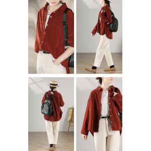 Vintage Long Sleeves Corduroy Shirt Ladies Cotton Shacket