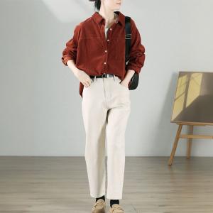 Vintage Long Sleeves Corduroy Shirt Ladies Cotton Shacket