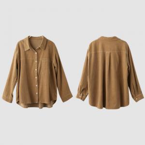 Vintage Long Sleeves Corduroy Shirt Ladies Cotton Shacket