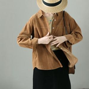 Vintage Long Sleeves Corduroy Shirt Ladies Cotton Shacket