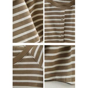 Single-Breasted Cotton Sweatshirt Striped Hoodless Pullover