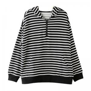 Black Striped Half Zip Hoodie for Women