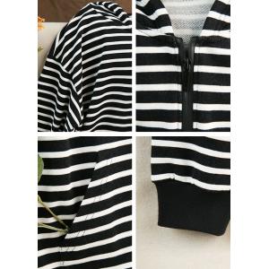 Black Striped Half Zip Hoodie for Women