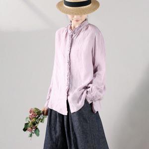 Pastel Colors Ruffle Collar Linen Blouse