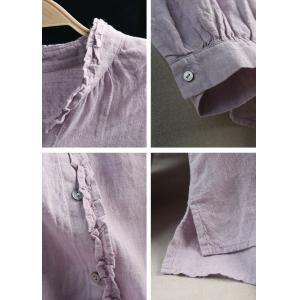 Pastel Colors Ruffle Collar Linen Blouse