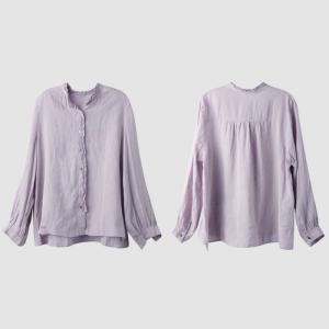 Pastel Colors Ruffle Collar Linen Blouse