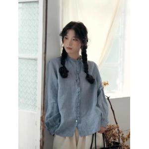 Pastel Colors Ruffle Collar Linen Blouse