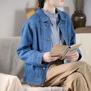 Cotton Linen Jean Jacket Oversized Dark Wash Jacket