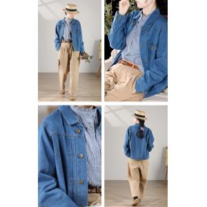 Cotton Linen Jean Jacket Oversized Dark Wash Jacket