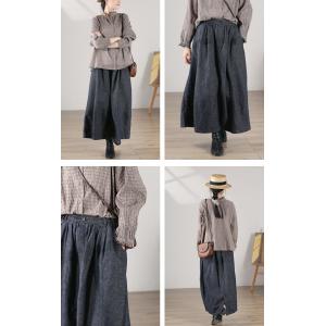 Black Stone Wash Maxi Skirt Cotton Umbrella Skirt