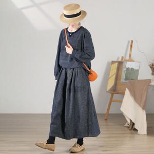 Black Stone Wash Maxi Skirt Cotton Umbrella Skirt