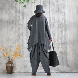 Cotton and Wool Dark Gray Customized Waterfall Cardigan