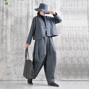 Frog Buttons Cotton Linen Short Jacket Jacquard Designer Coat