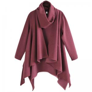 Wine Red Woolen Loose Midi Waterfall Cardigan