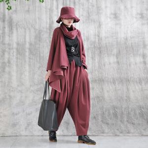 Wine Red Woolen Loose Midi Waterfall Cardigan