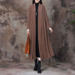 Earthy Tone Wool Long Cardigan Elegant Tied Coat