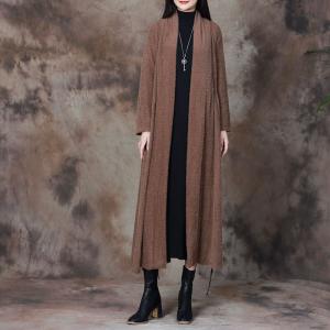 Earthy Tone Wool Long Cardigan Elegant Tied Coat