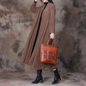 Earthy Tone Wool Long Cardigan Elegant Tied Coat