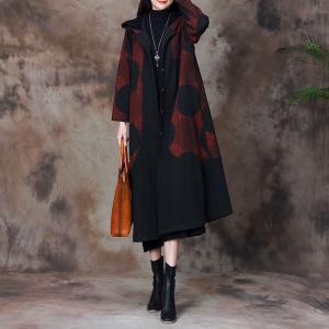 Office Casual Fleeced Polka Dot Coat Cotton Hooded Trench Coat