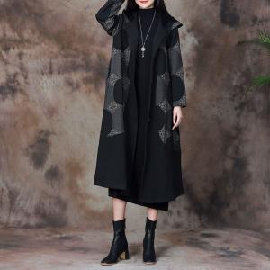 Office Casual Fleeced Polka Dot Coat Cotton Hooded Trench Coat