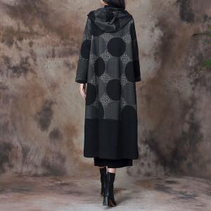 Office Casual Fleeced Polka Dot Coat Cotton Hooded Trench Coat