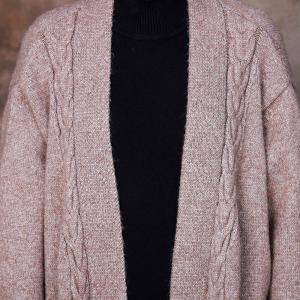 Puff Sleeves Chunky Knit Cardigan Loose Long Overcoat