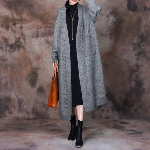 Puff Sleeves Chunky Knit Cardigan Loose Long Overcoat