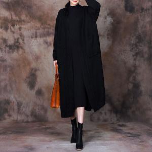 Puff Sleeves Chunky Knit Cardigan Loose Long Overcoat