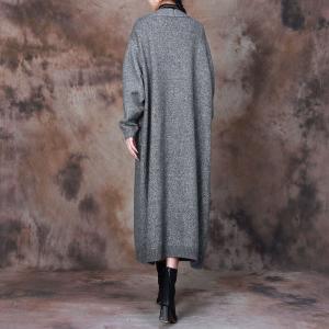 Puff Sleeves Chunky Knit Cardigan Loose Long Overcoat