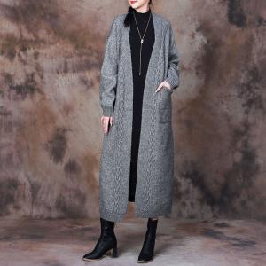 Puff Sleeves Chunky Knit Cardigan Loose Long Overcoat