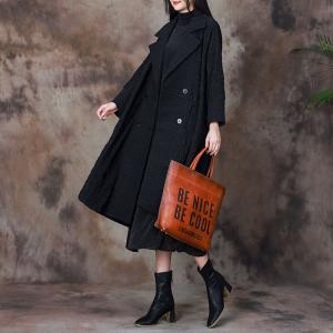 Mid-Calf Tailored Collar Coat Pleated Business Peacoat