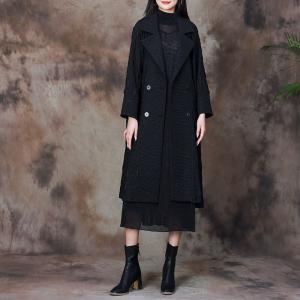 Mid-Calf Tailored Collar Coat Pleated Business Peacoat