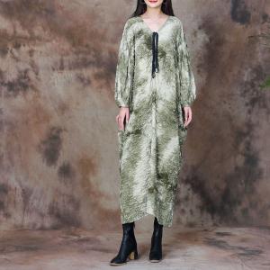 Tied V-Neck Pleated Caftan Inking Designer Dress