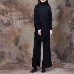 High Neck Cozy Tassel Sweater with Loose Cashmere Pants
