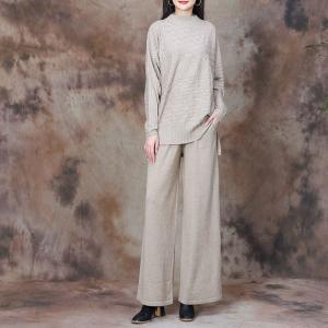 High Collar Knit Sweater with Cashmere Blend Long Pants