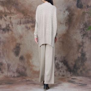 High Collar Knit Sweater with Cashmere Blend Long Pants