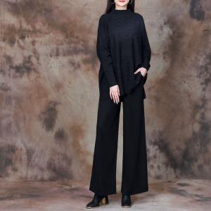 High Collar Knit Sweater with Cashmere Blend Long Pants