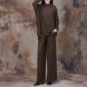 High Collar Knit Sweater with Cashmere Blend Long Pants