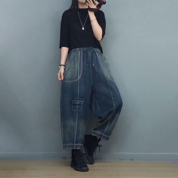 Relax-Fit Drawstring Waist Jeans Stone Wash 90s Jeans