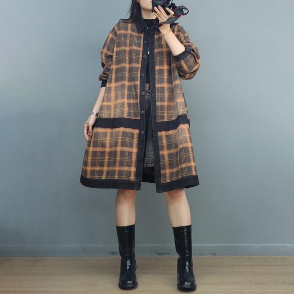 Preppy Style Casual Gingham Coat Plus Size Tartan Coat