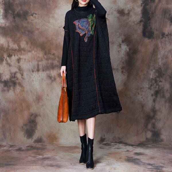 Stereo Lotus Patchwork Quilted Black Caftan