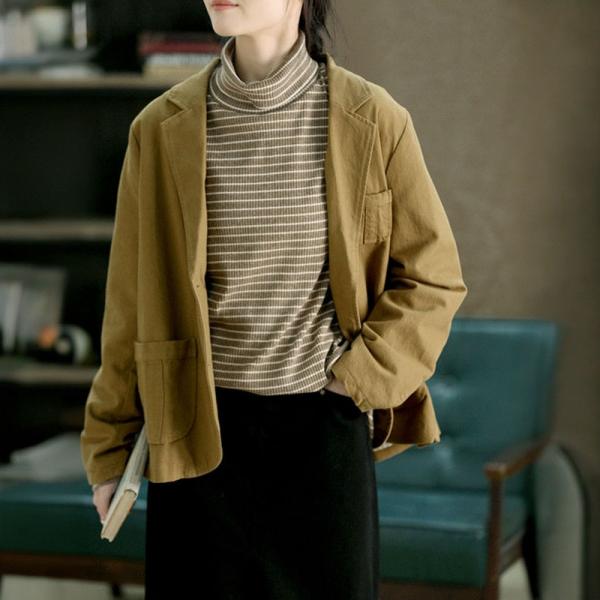 Tailored Collar Cotton Oversized Blazer for Women
