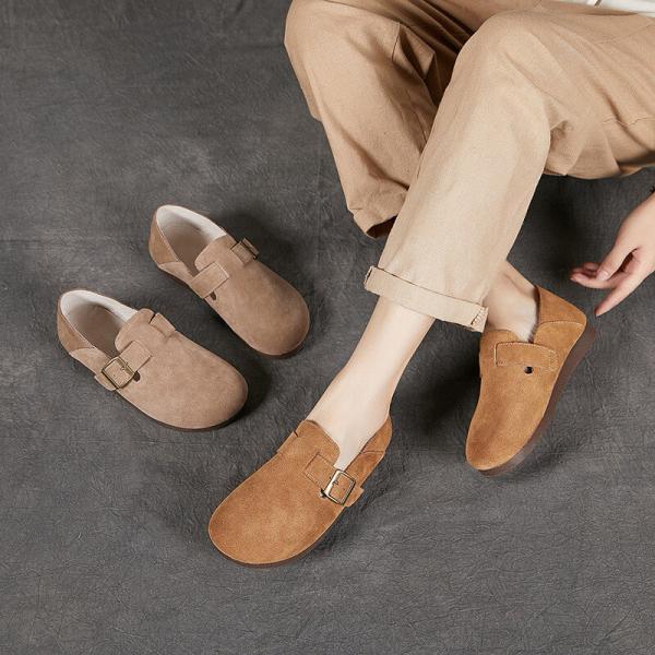 Buckle Suede Leather Slip-On Birken Flats